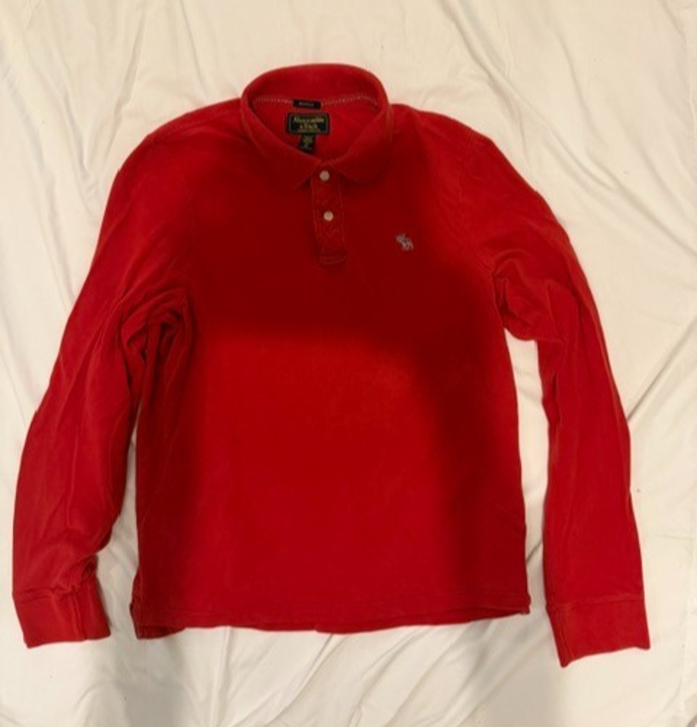 Abercrombie Fitch Polo Men's Large Muscle Fit Cotton Red Long Sleeve Shirt